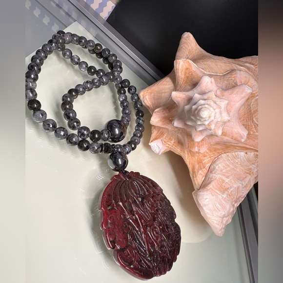 LABRADORITE + HEMATITE NATURAL STONES NECKLACE - Picture 5 of 16